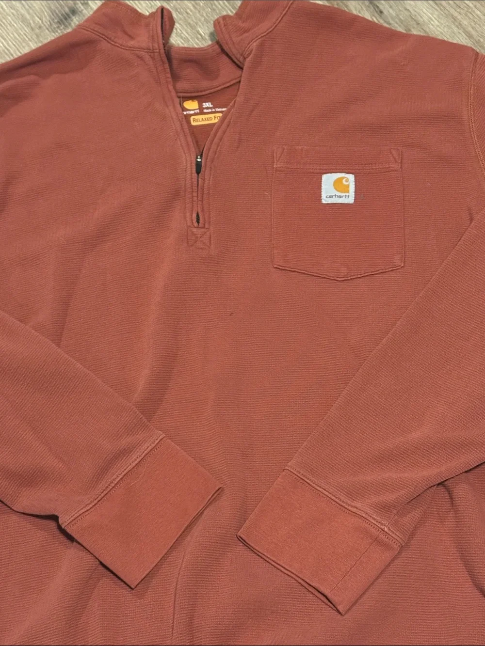 Carhartt Men’s Rust Quarter Zip-Front Pocket Pullover Sweater